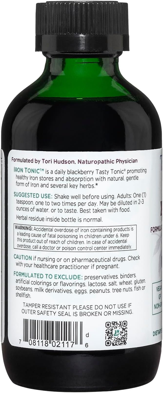 Vitanica Iron Tonic, Liquid Iron Supplement, Red Blood Cell Support, Vegan, 4 Ounce