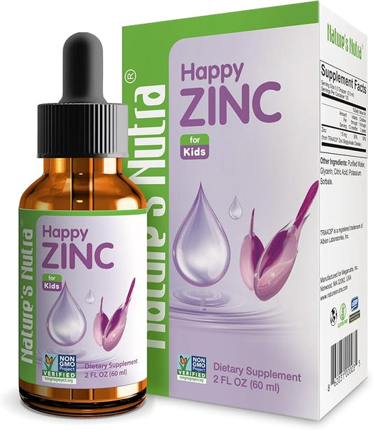 Nature's Nutra Happy Zinc, Premium Liquid Zinc for Baby, Infant, Kids and Children, TRAACS Chelate Zinc, High Bioavailability, Non-GMO, Kosher, 2 Fl. Oz (60ml)