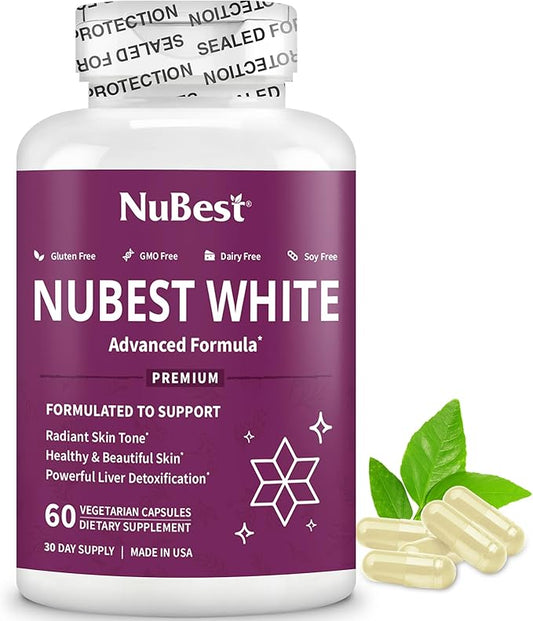 NuBest White - Glutathione 400mg & Milk Thistle Extract - Skin Brightening Supplement - Supports Beautiful and Radiant Skin - Antioxidant & Detoxification - 1 Pack | 1 Months Supply