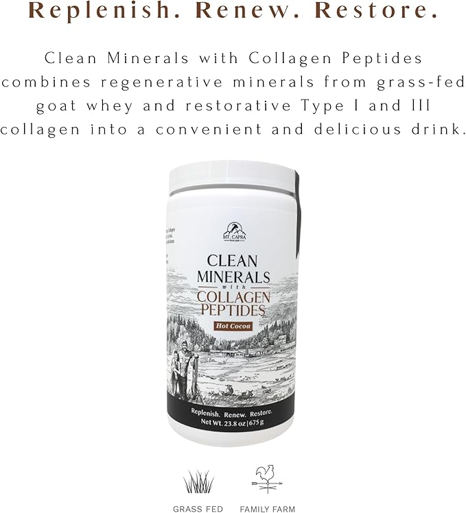 Mt. Capra Clean Minerals with Collagen Peptides | Healthy Hot Cocoa with Minerals from Goat Milk Whey and Grass-Fed Type I and III Collagen Peptides for 10 g Protein | 16 Servings - 23.8 oz