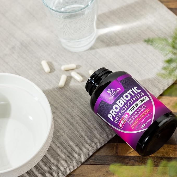 Probiotics 60 Billion CFU per Serving - 10 Strains + Prebiotics - Immune, Digestive & Gut Health Support, Supports Occasional Constipation, Gas & Bloating for Women & Men, Shelf Stable - 180 Capsules