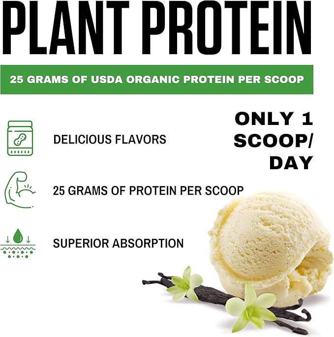 vedge Certified Organic Plant Protein Vanilla Ice Cream (20 Servings) - Plant-Based Vegan Protein Powder, USDA Organic, Gluten Free, Non Dairy Nutrition Plant Protein