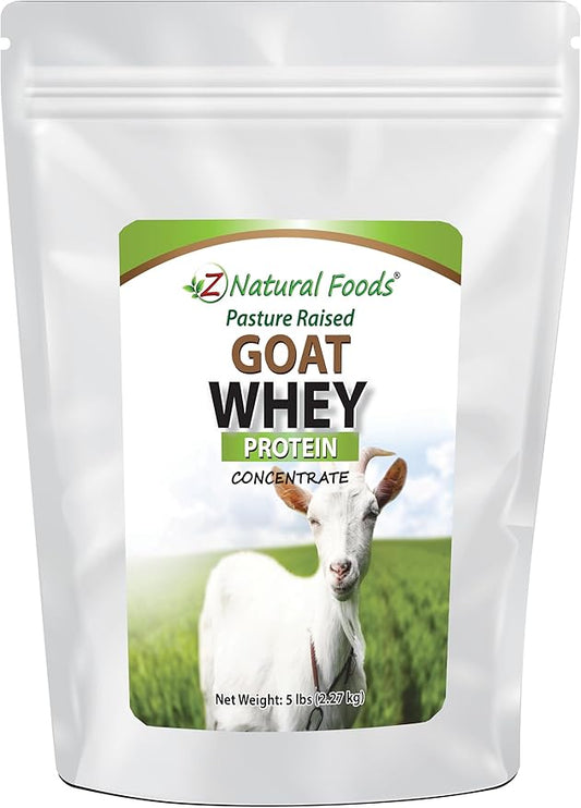 Z Natural Foods Goat Whey Protein Powder Concentrate - Undenatured, Unflavored, Pasture Raised Whey - Clean Goat Protein Powder with Vital Proteins for Weight Management, Immune Support, Fitness, 5 lb