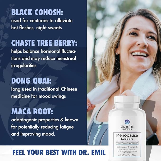DR. EMIL NUTRITION Menopause Supplements for Women - Multi-Symptom Menopause Relief for Hot Flashes, Night Sweats & Mood Swings - Menopause Support Pills with Black Cohosh - 30 Day Supply