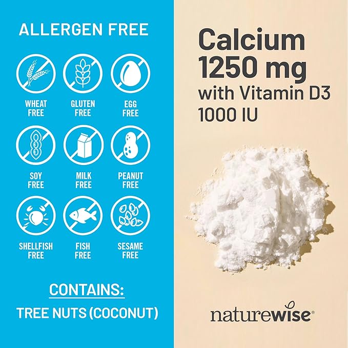 NatureWise High-Purity, All-Natural Calcium 1250mg + Vitamin D3 1000IU + Organic MCT Coconut Oil - Pregnancy Safe + Non-GMO - Absorption Friendly, Gluten Free - 200 Softgels[100-Day Supply]