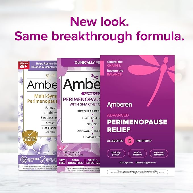 Amberen Perimenopause, Peri-Menopause Multi-Symptom Relief, Vitamin B, Vitamin E & Antioxidants Supplement, Helps Support Hormone Balance, Hot Flashes & Night Sweats, Supplements for Women, 180 Count
