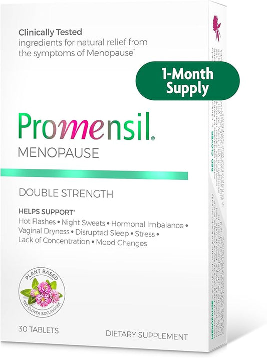 Promensil Menopause Double Strength - Menopause Supplements for Women, Red Clover Isoflavones, Helps Support Hot Flashes, Night Sweats, Restlessness - 30 Count