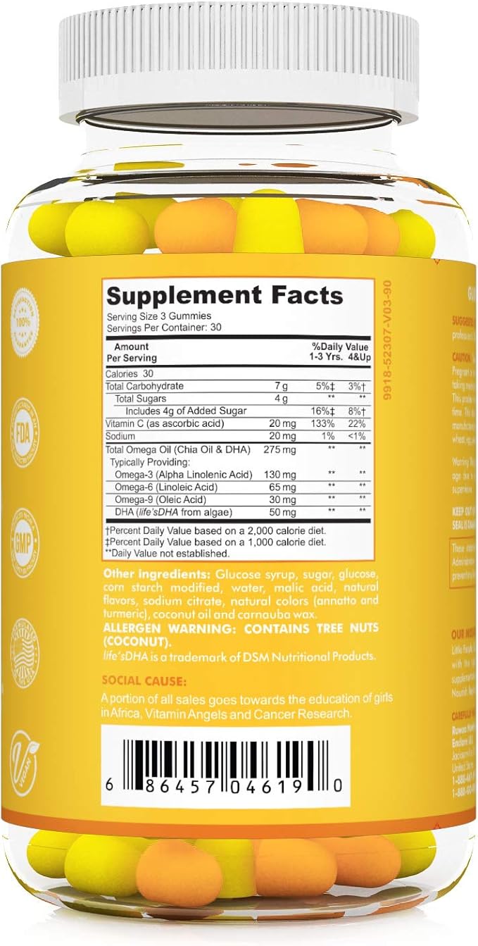 Omega 3 Gummies. Gummies, DHA. NO Fish Oil Fatty acids Supplement. Supports Heart, Brain, Eyes & Joints. Vegetarian 180ct (2)