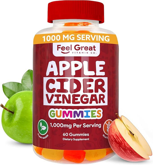 Feel Great Vitamin Co. Apple Cider Vinegar Gummies | Contains The Mother | Natural Antioxidant Digestive Support Healthy Nutrient Absorption