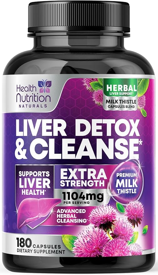 Gentle Liver Cleanse Detox & Repair Formula - Herbal Liver Support Supplement: Milk Thistle with Silymarin, Artichoke Extract, Dandelion, Beet, Chicory Root, & Turmeric for Liver Health - 180 Capsules