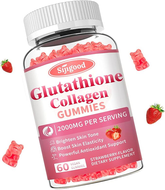 Glutathione Collagen Gummies, Skin Brightening & Anti-Aging, Supports Hair, Skin & Nail Health, Glutathione Supplement for Women, Strawberry Flavor, 60 Count