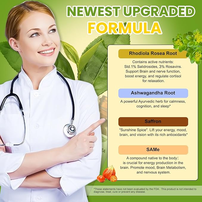 Liposomal Rhodiola Rosea Tincture, Ultra Strength Rhodiola Supplement with Ashwagandha, Saffron, Magnesium, SAM-e, Rhodiola Rosea Extract Liquid Drops for Natural Relaxation, Mood, Energy, Pack of 2