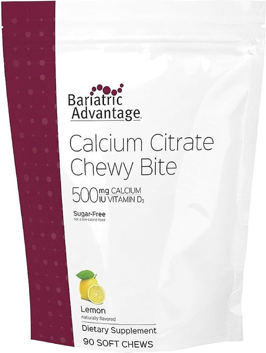 Bariatric Advantage Calcium Citrate Chewy Bites 500 mg - for Bariatric Surgery Patients - Vitamin D3 - Sugar-Free Chewable Calcium Supplement - Bariatric Calcium Chews - Lemon Flavor - 90 Count