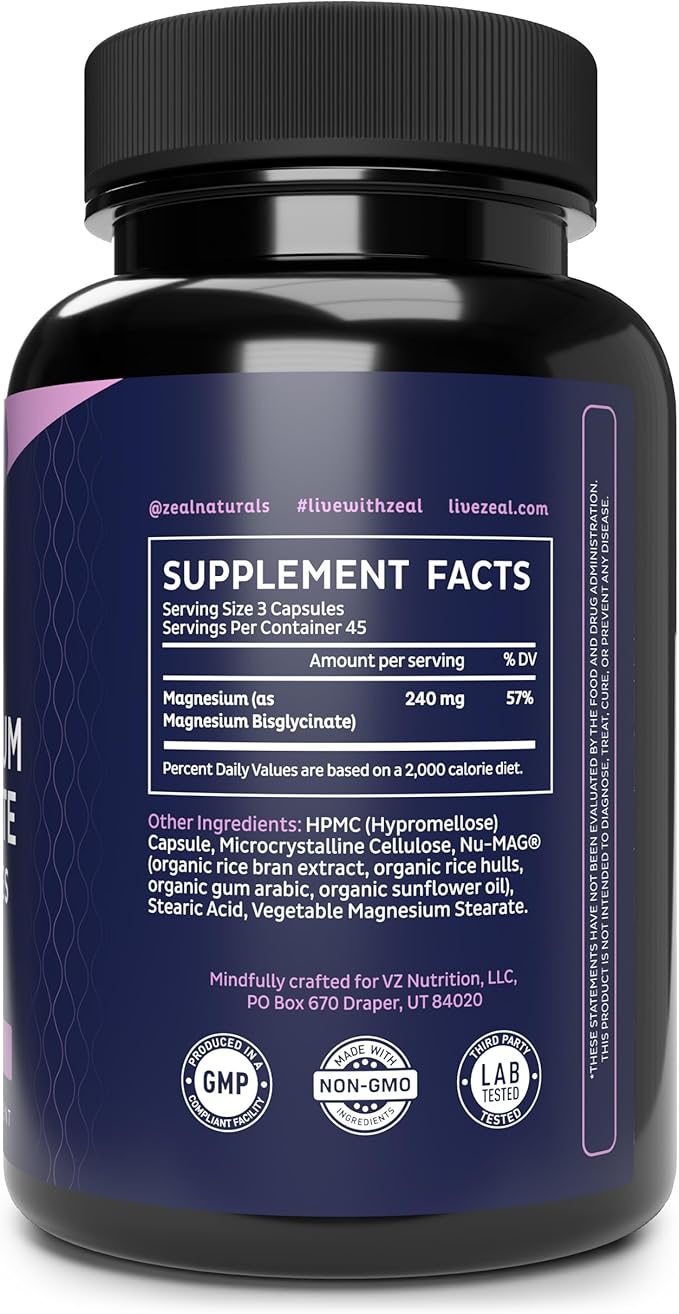 Zeal Premium Chelated Magnesium Glycinate (240mg | 135 Capsules)