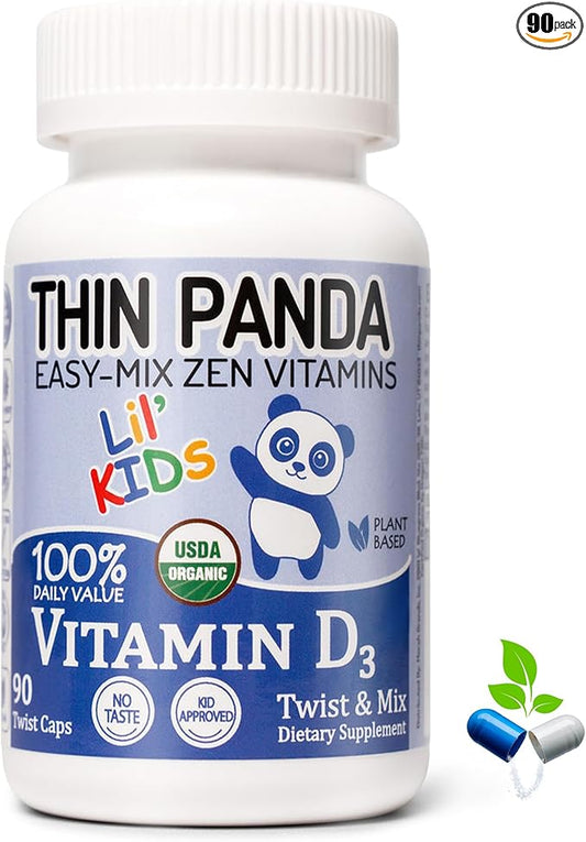 Lil' Kids Organic Vitamin D3 Supplement | 100% Of Your RDA | For Strong Bones & Healthy Immunity | Unique Twist & Mix Design | GMO Gluten Vegan & Taste Free | For Toddlers Ages 3 & Under | 90 Servings