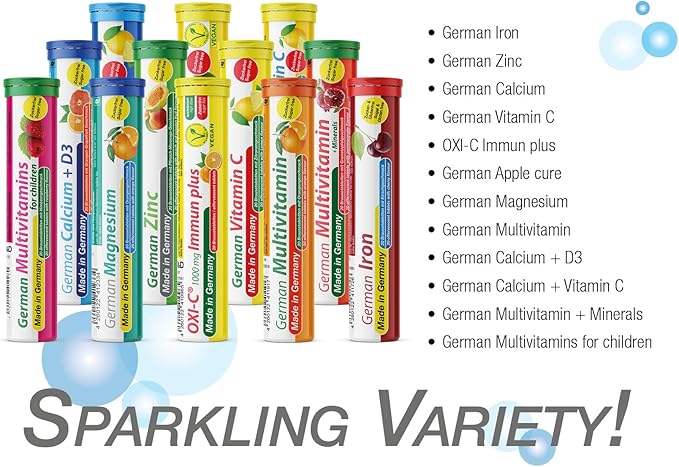 German Calcium 60 Drink Effervescent Tablets - Lemon Lime Flavour - 500 mg Calcium, Sugarfree, Vegan- T&D Pharma – Made in Germany