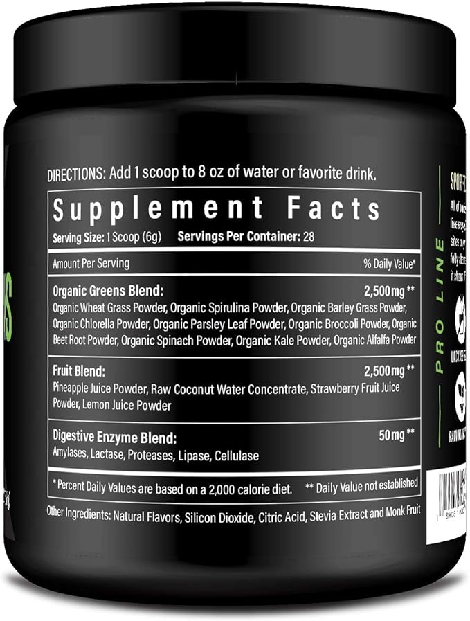 Organic Greens Superfood Powder, Cold Pressed Vegan and Keto Powder, Non-GMO, Low Calorie Daily Green Juice Powder