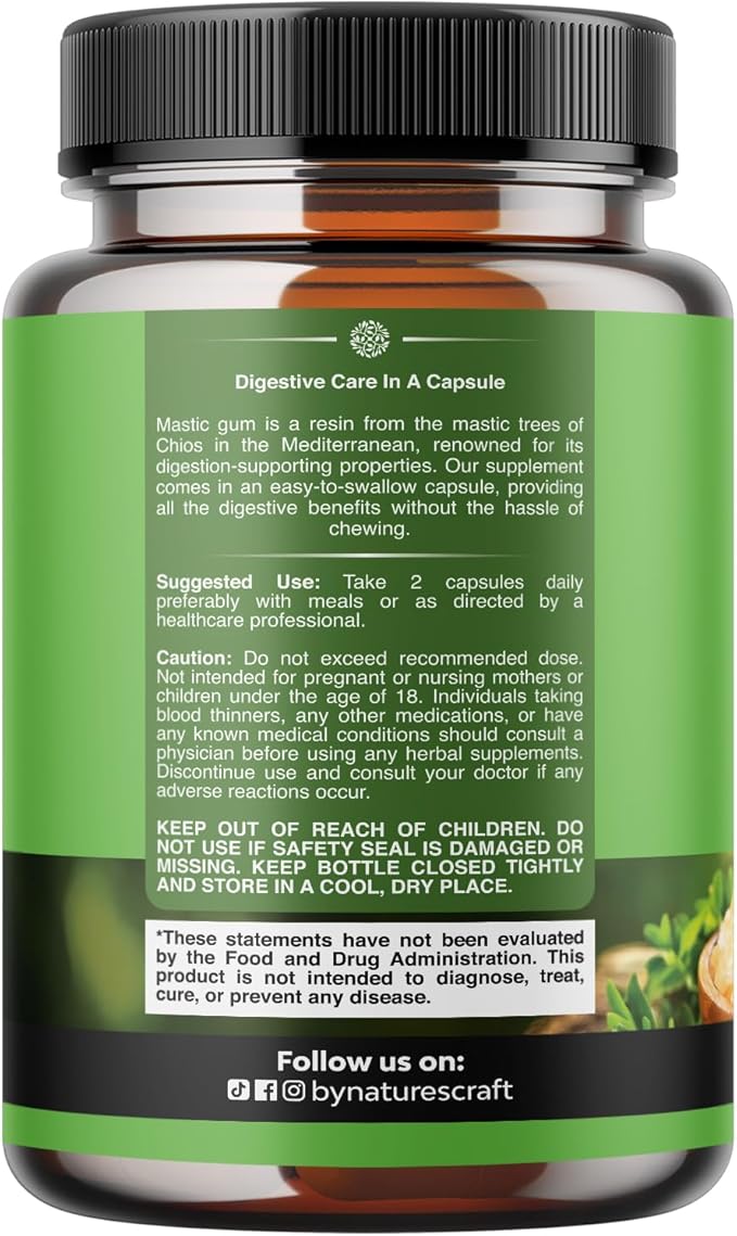 High Strength Mastic Gum Capsules - Herbal Digestion Supplement Providing Upset Stomach Relief for Adults - Vegan Non-GMO Gluten Free & Made in US GMP Facility - Gentle & Soothing (60 Servings)