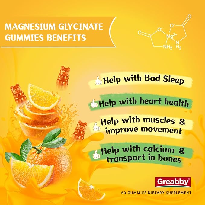 Magnesium Glycinate Gummies for Kids & Adults - Magnesium Glycinate 300mg Chewable Supplement - Promotes Sleep, Muscle, Relaxation (60Count)