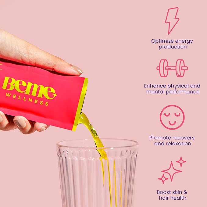 BeMe Vitamin B12 Liquid Shot, BeStrong - Vitamin B 12 Drinkable Liquid Supplement Supports Energy Boost, Focus, & Concentration - Guarana, Taurine, & Collagen Supplements Promote Recovery (30 Sachets)