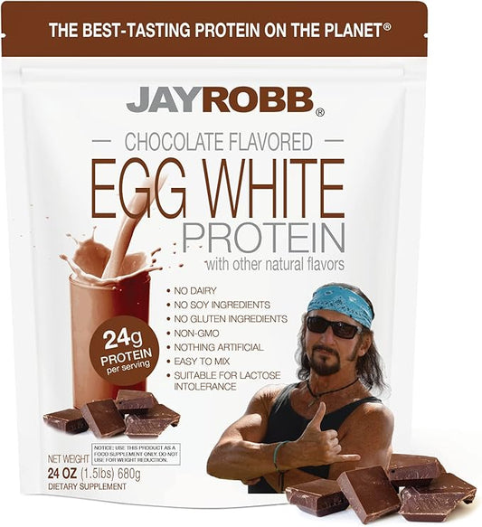 Jay Robb Chocolate Egg White Protein Powder, Low Carb, Keto, Vegetarian, Gluten Free, Lactose Free, No Sugar Added, No Fat, No Soy, Nothing Artificial, Non-GMO, Best-Tasting, (24 oz, Chocolate)