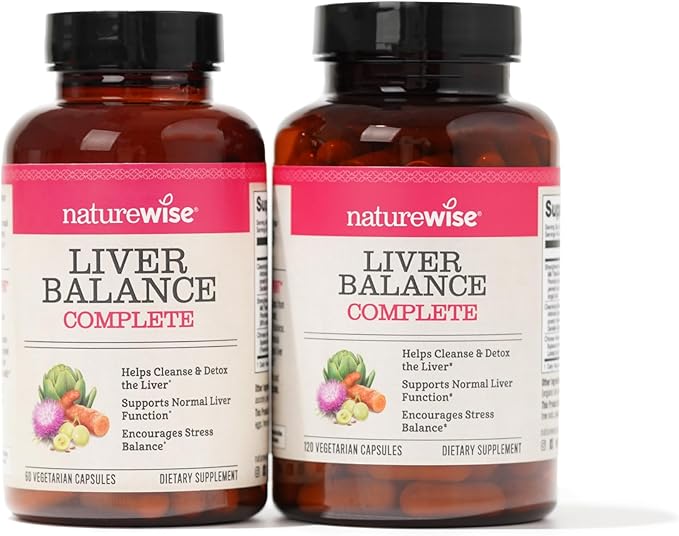 NatureWise Liver Balance Detox Supplement - Triple Repair Formula with Milk Thistle, Dandelion, Turmeric, Artichoke, Reishi Mushroom & Kudzu, - Vegan - 120 Capsules[60-Day Supply]