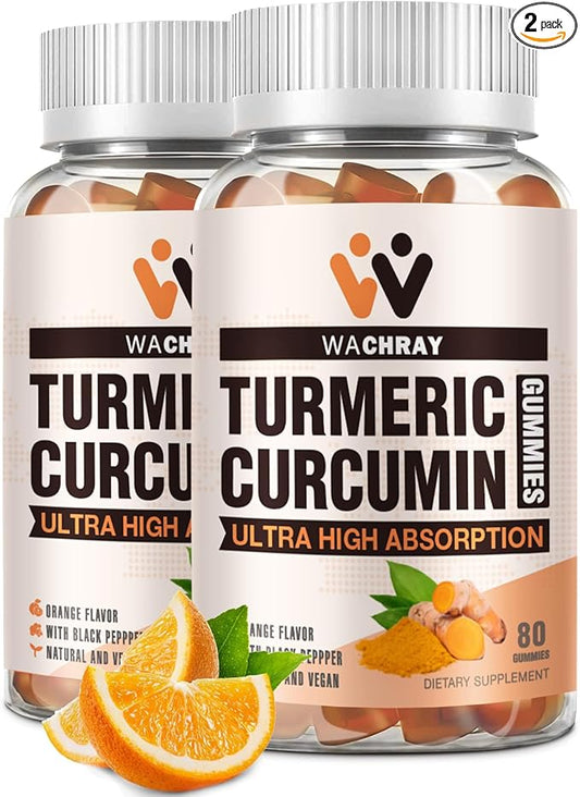 Turmeric Curcumin Gummies with Ginger & Black Pepper Extract - 2 Pack Tumeric Gummy Supplements for Pain Inflammation Joint Weight Health Support - Vegan, Organic, Gelatin-Free - for Adults and Kids