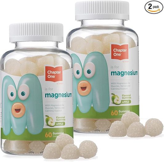 Chapter One Magnesium Gummies for Kids & Adults - Natural Calm Gummies - Calm Magnesium Citrate - Bone and Muscle Function Supplements for Kids & Adults - Mood Support, Kosher Apple Flavor (2 Pack)