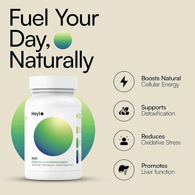 Heylo Multi+ Advanced Multivitamin Supplement – Boosts Energy, Enhances Immune Support, Provides Antioxidant Protection, Promotes Detoxification, with Vitamins, Minerals, Phytonutrients, 120 Capsules