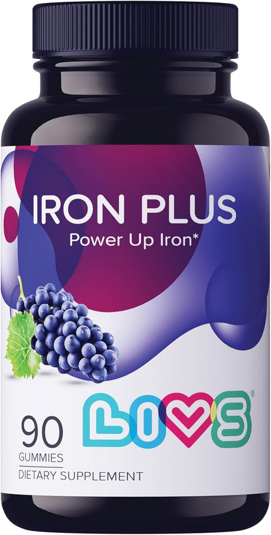 Iron Plus Gummy Vitamin | Iron with Vitamin C | Made in USA | Gummies for Adults & Kids | All-Natural, Gluten-Free, Non-GMO & Vegan Supplement Gummies | Grape Flavored, 90 Count