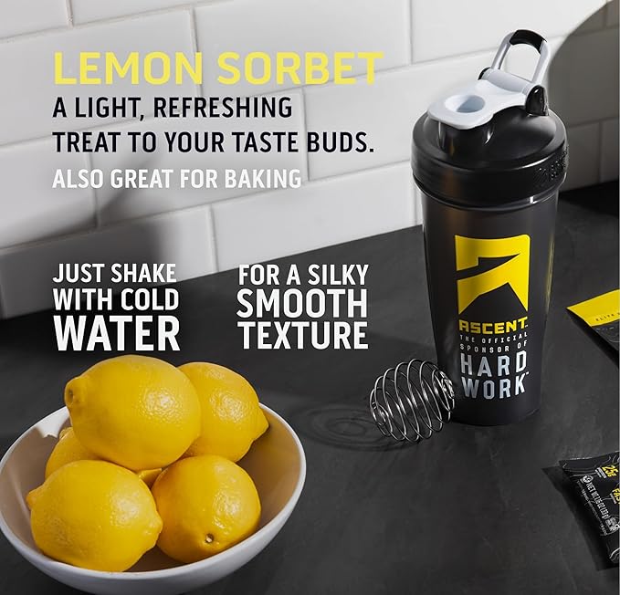 Ascent 100% Whey Protein Powder - Post Workout Whey Protein Isolate, Zero Artificial Flavors & Sweeteners, Gluten Free, 5.5g BCAA, 2.6g Leucine, Essential Amino Acids, Lemon Sorbet 1.7 lb