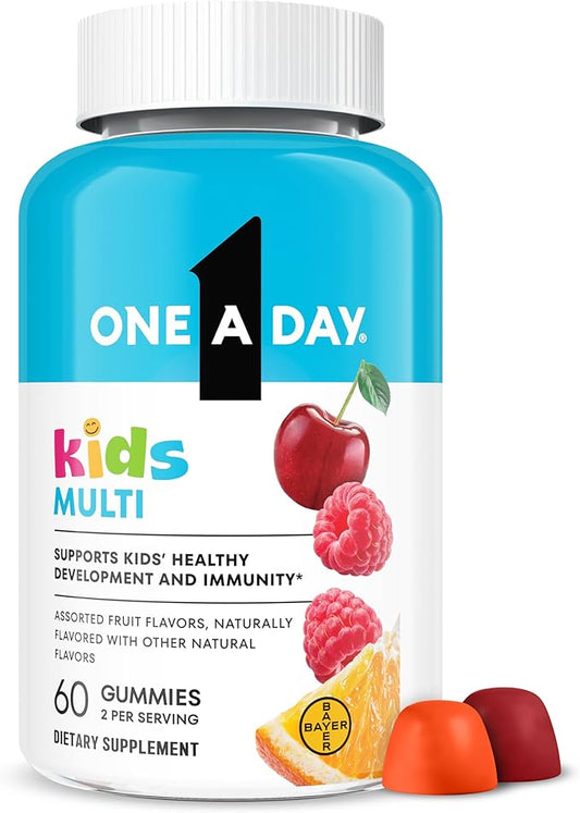One A Day Kids Multivitamin Gummies, Kids Vitamins with Vitamin C, D, E & Zinc for Immune Support, Childrens Gummy Vitamins, Assorted Fruit Flavors, 60ct (Packaging May Vary)