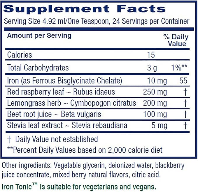 Vitanica Iron Tonic, Liquid Iron Supplement, Red Blood Cell Support, Vegan, 4 Ounce