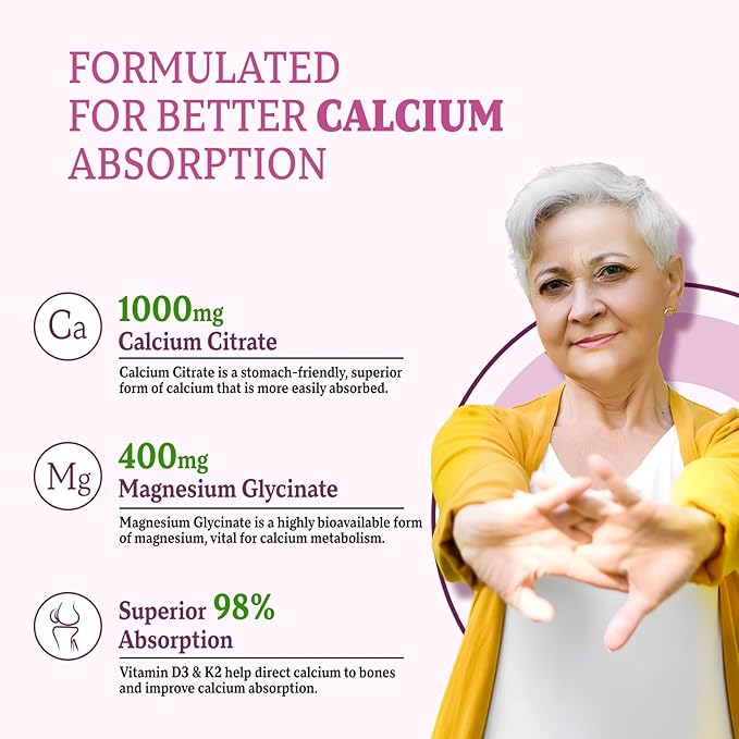 Calcium Gummies with D3, Calcium Magnesium Supplement with Glycinate,Potassium,Vitamin D3 & K2, &Whole Natural Food for Bone & Immune Support- 120 Chewable Gummy Elderberry Flavor