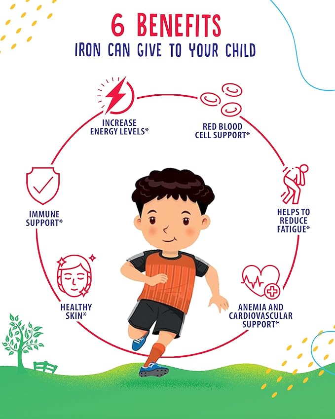SUNNY SAM Iron Gummies for Kids & Adults - Iron Vitamins with Vitamin C, 10mg per Serving - Iron Chewable Fruit Gummy for Immune Support Red Blood Cell Production