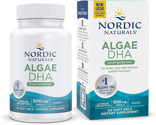 Nordic Naturals Algae DHA - 60 Soft Gels - 500 mg Omega-3 DHA - Certified Vegan Algae Oil - Plant-Based DHA - Brain, Eye & Nervous System Support - Non-GMO - 30 Servings