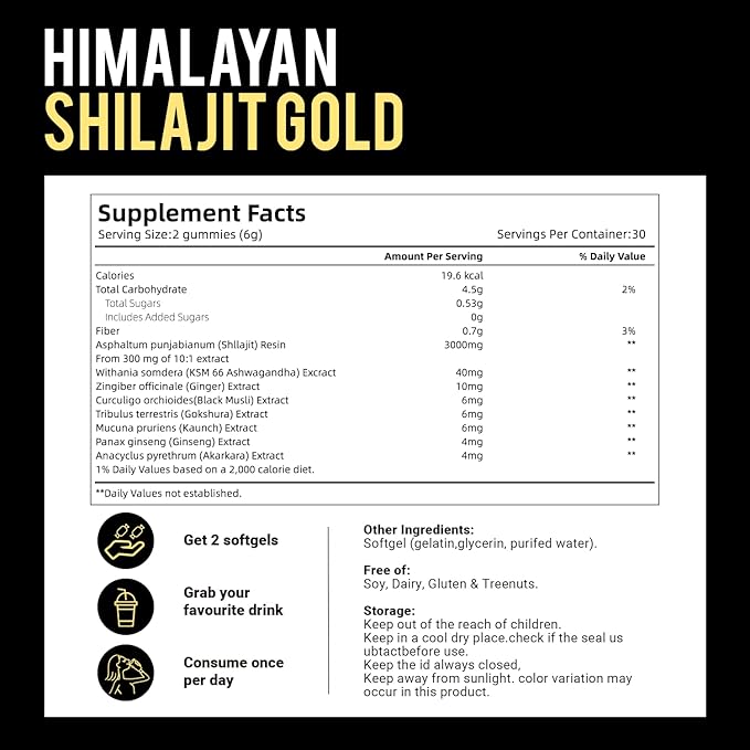 Shilajit Gummies, Shilajit micronutrient supplement, Himalayan premium ingredient Shilajit - Ashwagandha, Gokshura, Fulvic Acid & 85+ Trace Minerals I for Men, Women I Non-GMO I 100% Natural & Organic