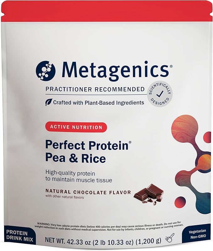 Metagenics Perfect Protein Pea & Rice - Featuring OptiProtein, a Balanced Combination of Proprietary Pea and Rice Protein with Added BCAAs - Chocolate Flavor - 30 Servings - 42.33 Oz