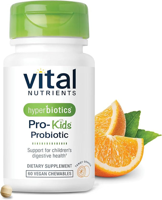 Hyperbiotics Vital Nutrients Pro Kids Probiotic | Allergen-Free Toddler Probiotics for Kids | Targeted Immune, Gut, and Digestive Health | Sugar-Free Orange Flavor | 60 Chewable Tablets