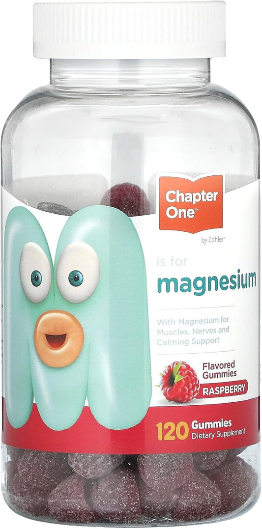 Chapter One Magnesium Gummies, High Dose Magnesium for Kids, Calm Kids Magnesium, Magnesium Gummies for Women and Men, Certified Kosher (Raspberry 120 Count)