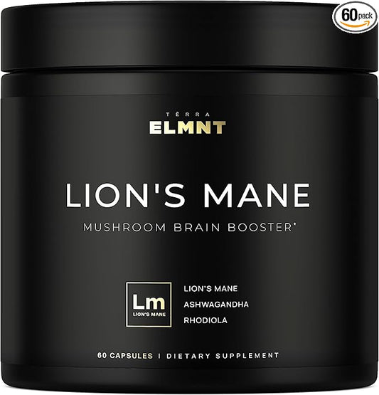20,000mg 16x Strength Lions Mane Supplement Capsules Super Nootropic w. Ashwagandha & Rhodiola - Highest Potency Lion's Mane Mushroom Extract 50% Polysaccharides Brain Supplements for Memory and Focus