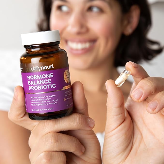 Daily Nouri Hormone Balance Probiotic for Women | Capsules for PCOS, Vaginal pH, Yeast Balance, Skin Health, Digestion & Immunity-7 Probiotic Strains-Vegan Ahiflower Omega Oil | 30-Day Supply