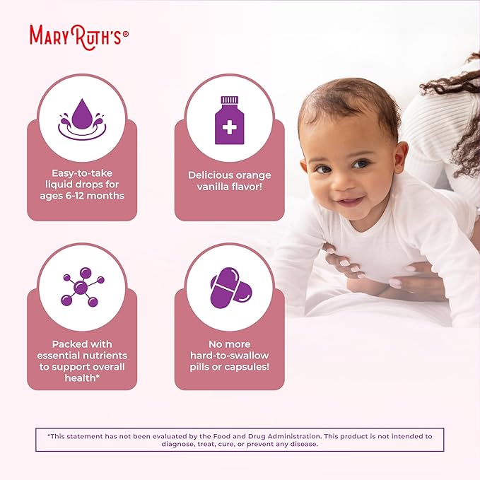 MaryRuth Organics Multivitamin with Iron for Infants | USDA Organic | Liquid Drops for Babies 6-12 Months | Immune Support & Overall Wellness | Vegan | Non-GMO | Gluten Free | 2 Fl Oz