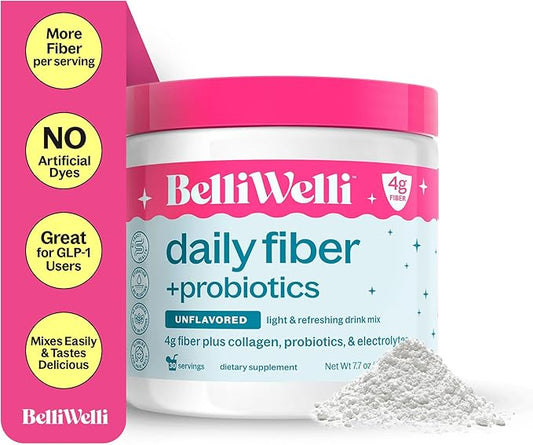 Daily Fiber Supplement Powder Unflavored with Collagen, Probiotics & Electrolytes | Supports Digestive Health, Gut Balance & Debloating | 30 Servings