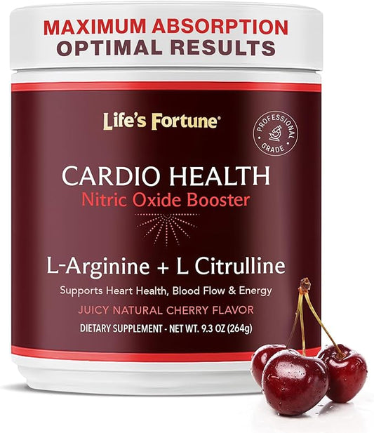 Life's Fortune L Arginine L Citrulline Supplement Powder - High Potency Nitric Oxide Supplement Booster with Natural Cherry Flavor (20 Servings (Pack of 1)