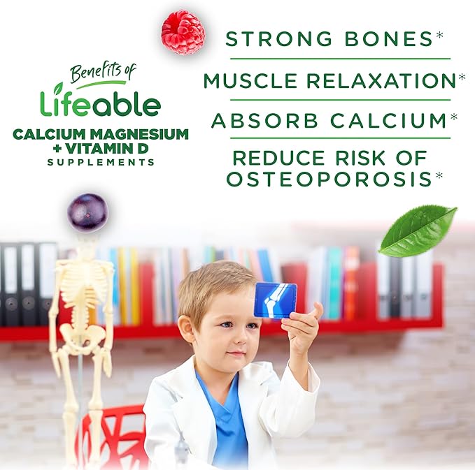 Lifeable Kids Calcium Magnesium Zinc Gummies | Calcium with Vitamin D3 | Great Tasting Calcium Supplements for Kids | Calcium Gummies for Bone Health | 90 Gummies