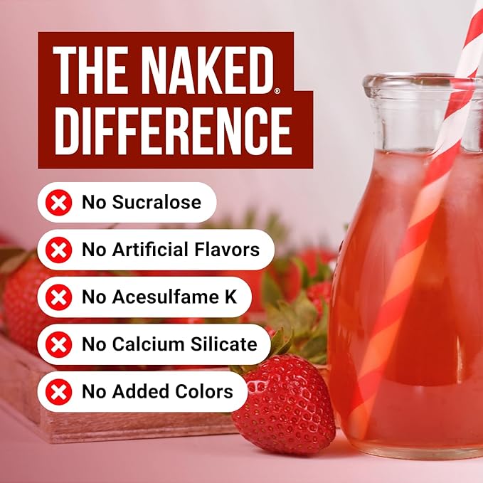 Naked Creatine - Strawberry Flavored Creatine Monohydrate - Real Strawberry Powder, Nothing Artificial, Muscle Growth, Vegan, Non-GMO, Gluten Free, Soy Free - 45 Servings