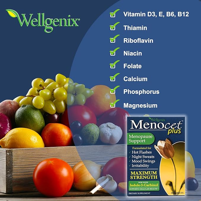Wellgenix Menocet Plus Menopause Support - All-in-One Menopause Supplement - Daily Relief Feminine Care - Hot Flashes, Night Sweats, Mood Swings & Irritability - 30 Tablets (Pack of 2)