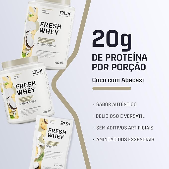 DUX NUTRITION - Fresh Whey Pineapple & Coconut - 20g of Protein per Serving - Amino Acids, Brazilian Fruits and Nuts, Pre and Post-Workout - 31.7oz