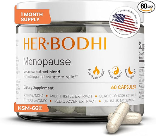 Meno- Menopause Hormonal Balance for Women, Estrogen Soy Isoflavones Menopause Supplement for Women, Ashwagandha, Black Cohosh Hot Flashes Menopause Relief, Night Sweats Relief 60Caps